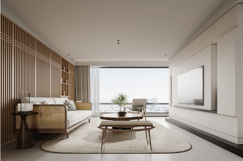 質(zhì)樸自然的日式現(xiàn)代客廳裝修效果圖