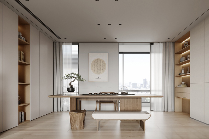 質(zhì)樸自然的日式現(xiàn)代書房裝修效果圖