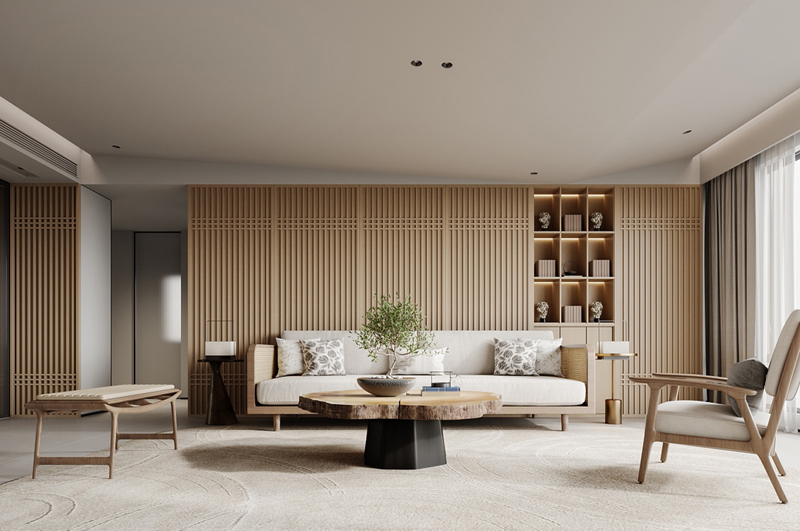 質(zhì)樸自然的日式現(xiàn)代背景墻裝修效果圖