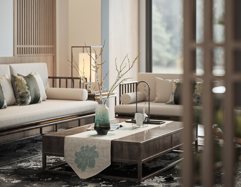 新中式90平房子裝修設計效果圖