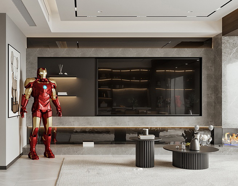 125平復式樓背景墻輕奢裝修設計效果圖