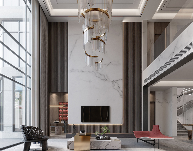 350平獨棟別墅輕奢風(fēng)大廳裝修設(shè)計效果圖