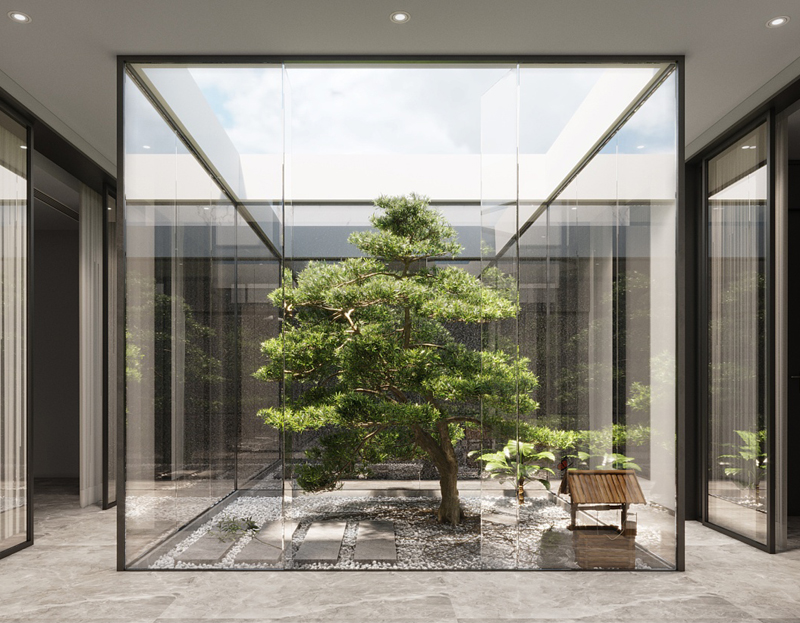 350平獨棟別墅輕奢風(fēng)露天樓頂裝修設(shè)計效果圖