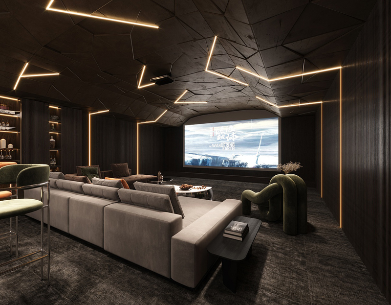 350平獨棟別墅輕奢風(fēng)家庭影院裝修設(shè)計效果圖