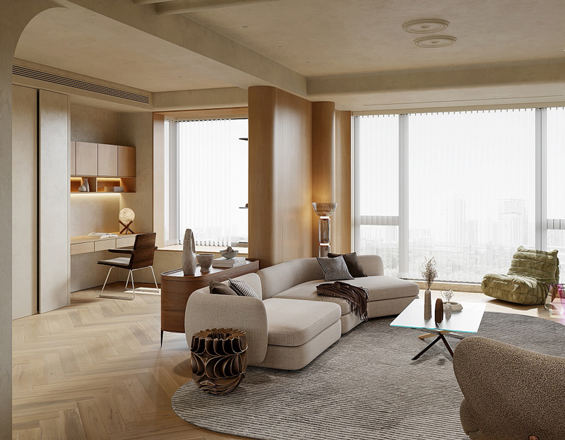 88平新房現代原木色裝修效果圖