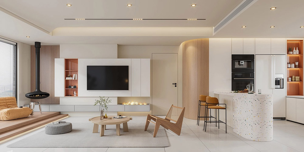 現代簡約原木風格客廳裝修效果圖